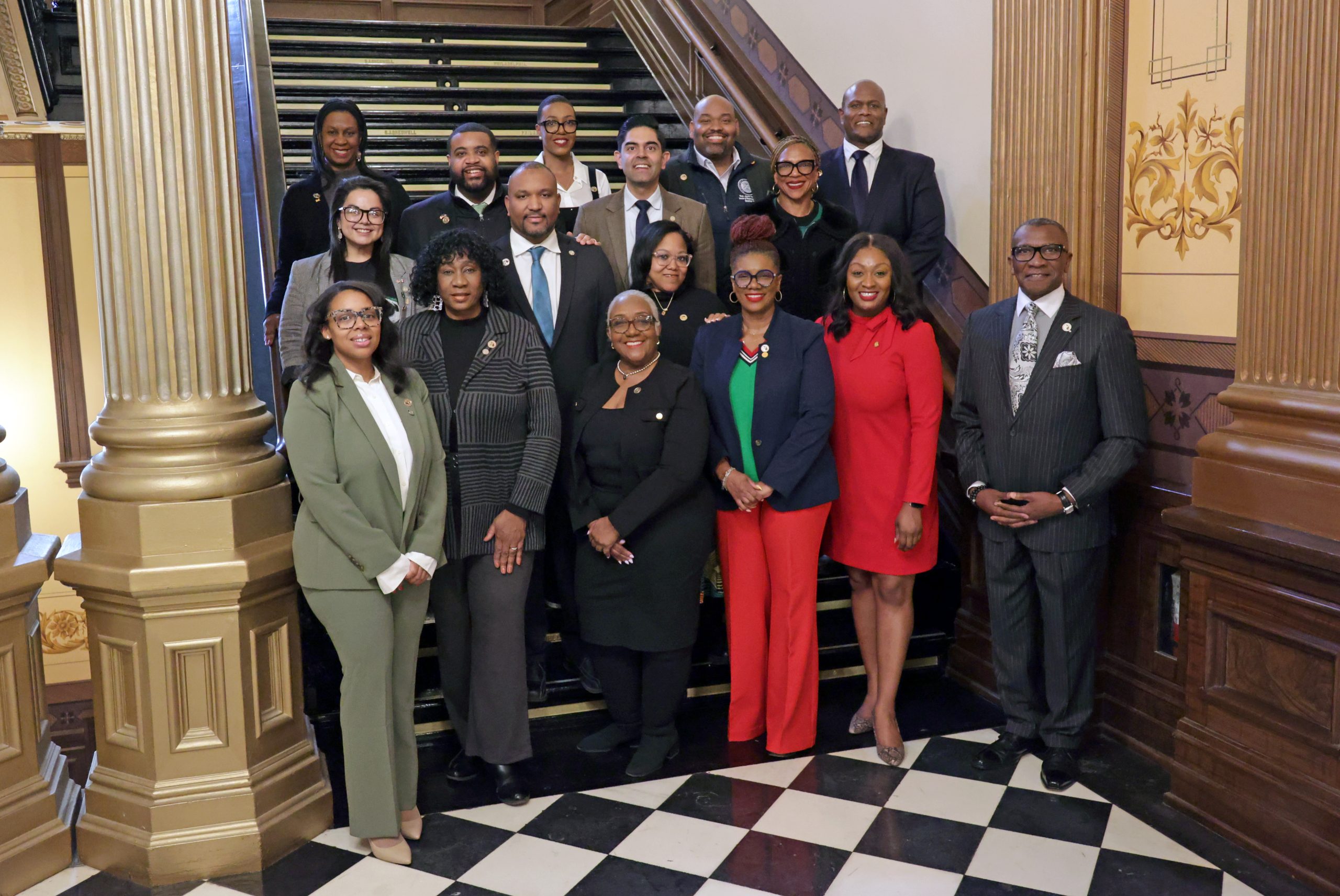 Group photo of the Michigan Legislative Black Caucus in the capitol building